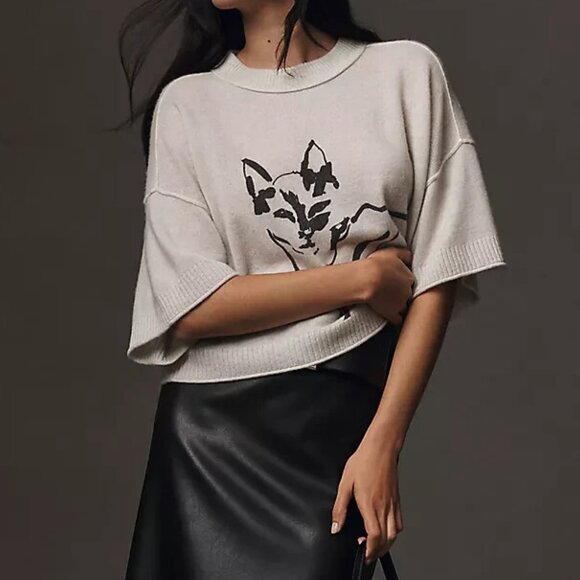 Anthropologie The Goldie Crew Neck Cashmere Sweater Cat Kitty Kitten 2X NWT Plus - Picture 7 of 7